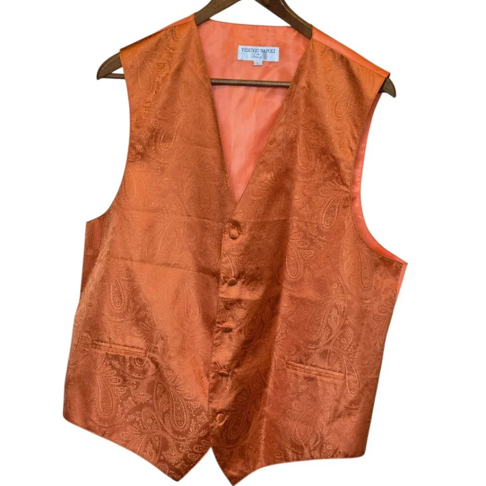 VESUVIO NAPOLI Men's Paisley Design Dress Vest Burnt Orange sz L